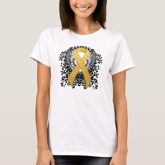 Camiseta Cinta de sensibilización sobre el oro con alas (Anverso)