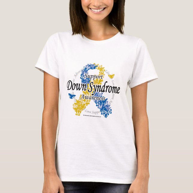 Camiseta Cinta de Síndrome de Down de las mariposas 2 (Anverso)