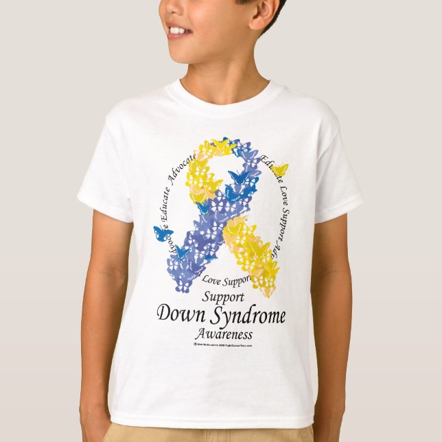 Camiseta Cinta de Síndrome de Down de mariposas (Anverso)