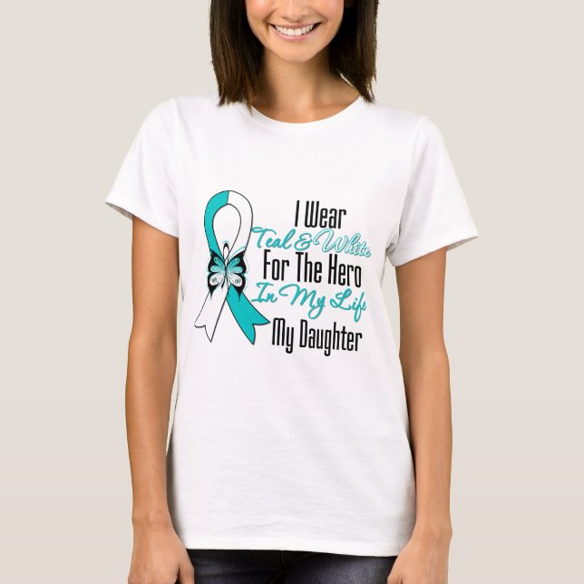 Camiseta Cinta del cáncer de cuello del útero mi héroe mi (Anverso)