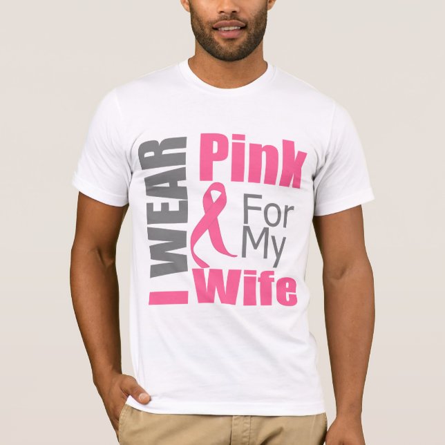 Camiseta Cinta del cáncer de pecho llevo a la esposa rosada (Anverso)