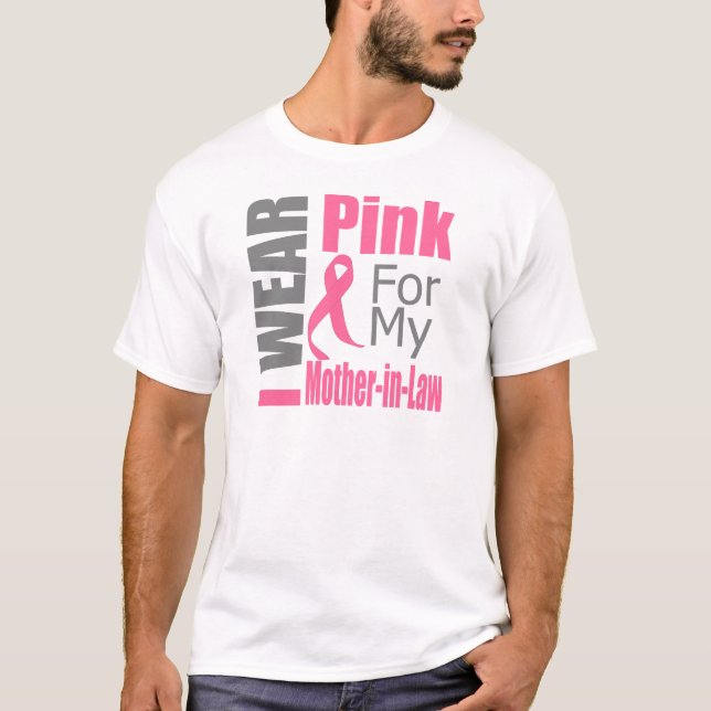 Camiseta Cinta del cáncer de pecho llevo a la suegra rosada (Anverso)