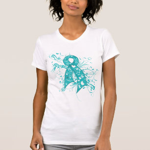 Camiseta Cinta floral de los remolinos del cáncer ovárico