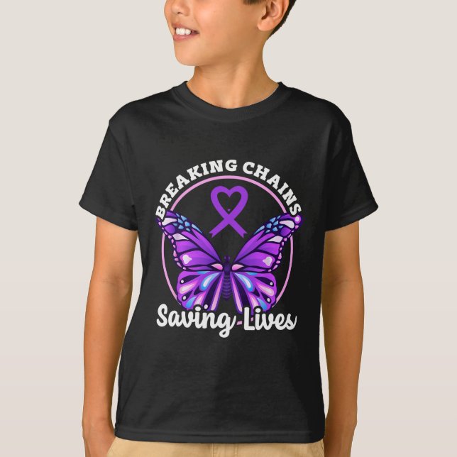Camiseta Cinta Morada de Conciencia sobre Sobredosis Adicci (Anverso)