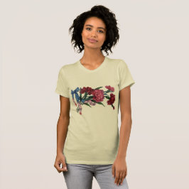 Camiseta Cinta patriótica vintage y flores mujeres delgadas