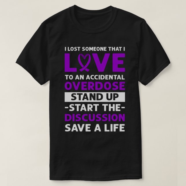 Camiseta Cinta púrpura. Conciencia de sobredosis accidental (Diseño del anverso)