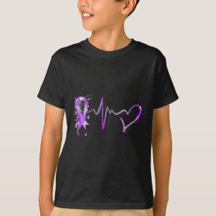 Camiseta Cinta púrpura de latido cardíaco Cáncer pancreátic
