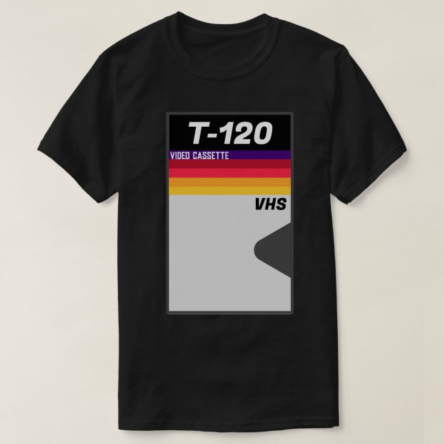 Camiseta Cinta retro T-120 VHS para cintas T-1980 (Diseño del anverso)