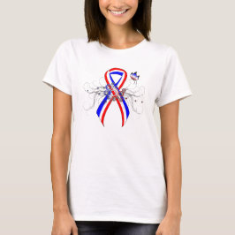 Camiseta Cinta roja, blanca y azul con mariposa