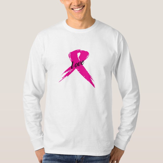 Camiseta Cinta rosa Amor Unisex Tee de manga larga (Anverso)