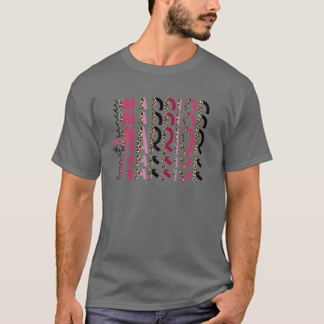 Camiseta Cinta rosa Cinta de Cáncer de Mama Leopardo Guerre (Anverso)