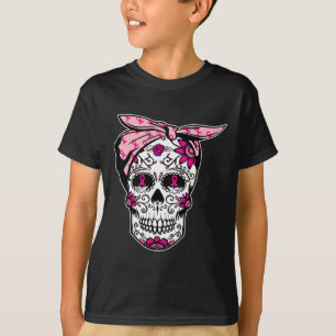 Camiseta Cinta rosa de cráneo de azúcar Guay Cáncer de Mama
