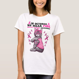 Camiseta Cinta Rosa De Gato Graciosa En Octubre Usamos Brea