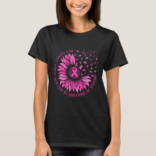 Camiseta Cinta rosa de girasol mariposa de cáncer de mama A (Anverso)