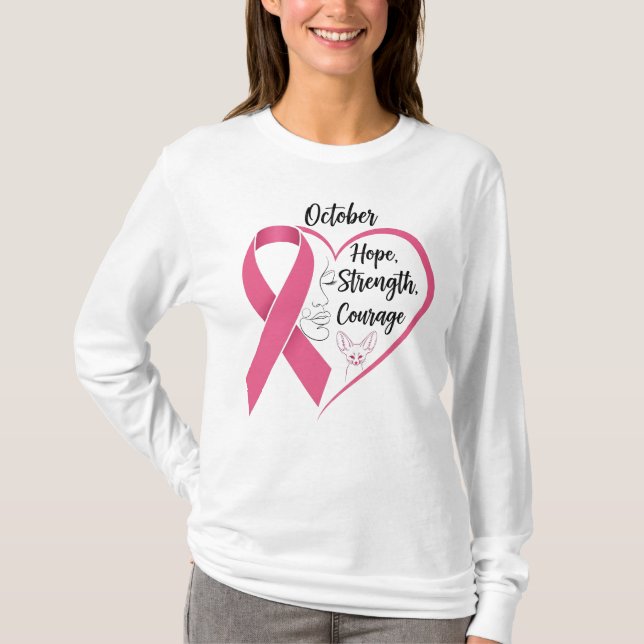 Camiseta Cinta rosa de octubre - Esperanza, fuerza y coraje (Anverso)