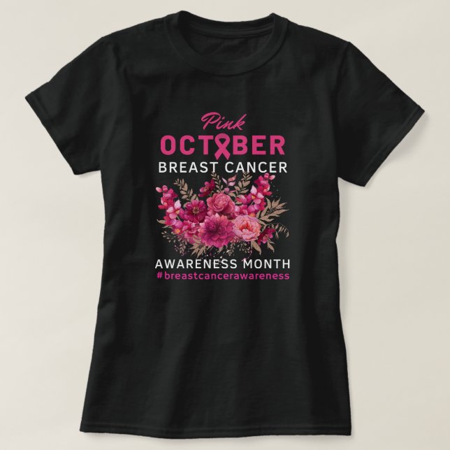 Camiseta Cinta rosa floral Concienciación sobre el cáncer d (Diseño del anverso)