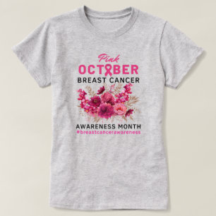 Camiseta Cinta rosa floral Concienciación sobre el cáncer d