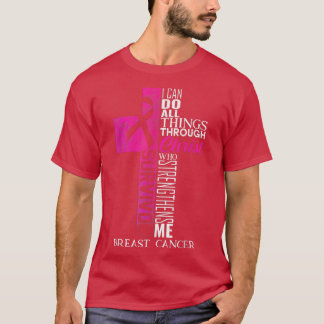 Camiseta Cinta rosa Sobreviviente de cáncer de mama Cruz cr