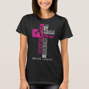 Camiseta Cinta rosa Sobreviviente de cáncer de mama Cruz cr