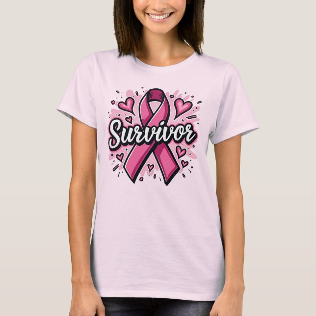 Camiseta Cinta rosa superviviente Tee de cáncer de mama fem (Anverso)