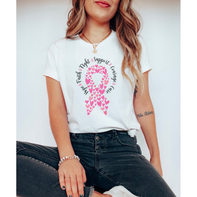 Camiseta Cinta rosa y cáncer de mama en el corazón (Subido por el creador)