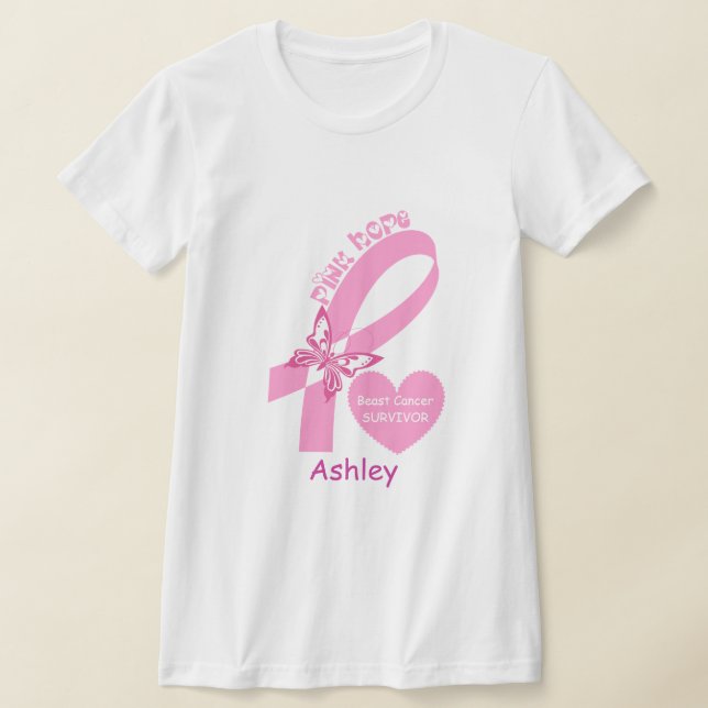 Camiseta Cinta rosa y mariposa Sobreviviente de cáncer de m (Distribución)