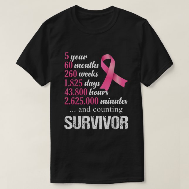 Camiseta Cinta rosada de 5 años de sobreviviente de cáncer  (Diseño del anverso)