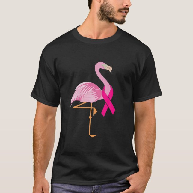 Camiseta Cinta rosada de flamingo Cáncer de mama Fluido de  (Anverso)