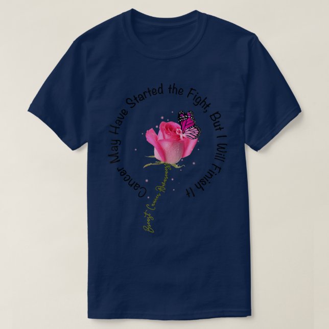 Camiseta Cinta rosada Rosa de mariposa de la cita del cánce (Diseño del anverso)