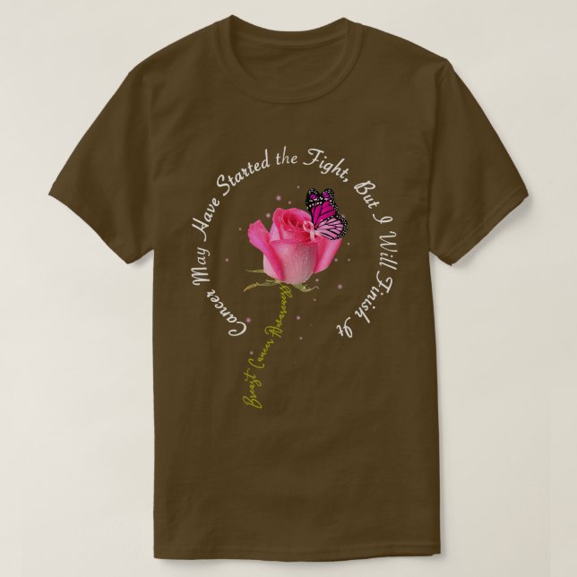 Camiseta Cinta rosada Rosa de mariposa de la cita del cánce (Diseño del anverso)