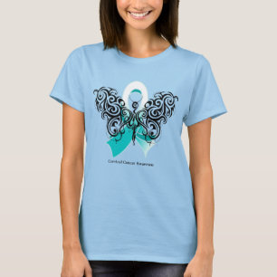 Camiseta Cinta tribal de la mariposa del cáncer de cuello