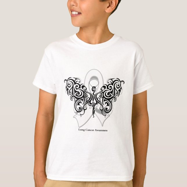 Camiseta Cinta tribal de la mariposa del cáncer de pulmón (Anverso)