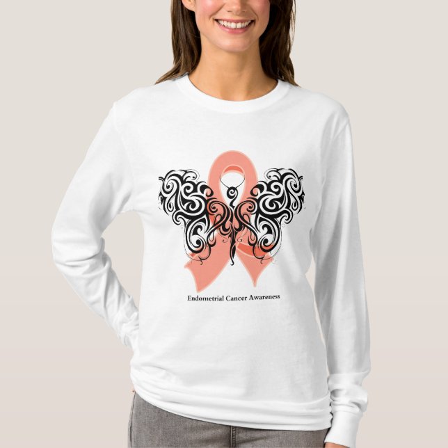 Camiseta Cinta tribal de la mariposa del cáncer endometrial (Anverso)