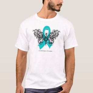 Camiseta Cinta tribal de la mariposa del cáncer ovárico