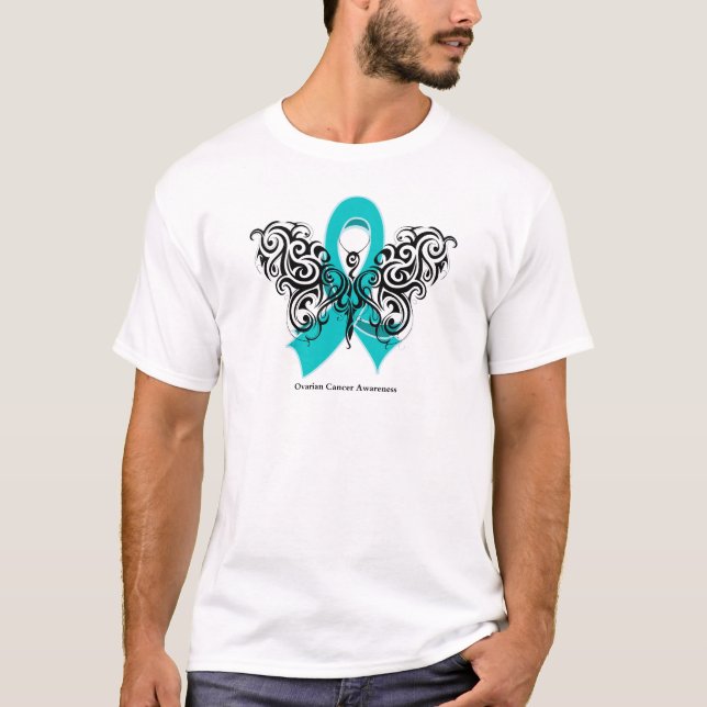 Camiseta Cinta tribal de la mariposa del cáncer ovárico (Anverso)