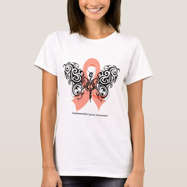 Camiseta Cinta tribal de mariposas para el cáncer endometri (Anverso)