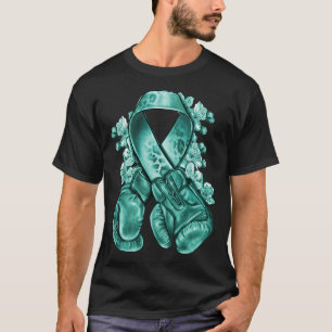 Camiseta Cinta Verde azulada de cáncer de ovario con guante