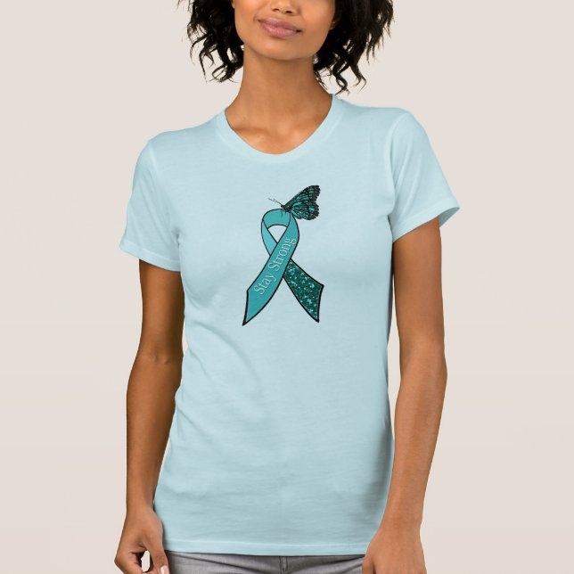 Camiseta Cinta verde azulada de sensibilización sobre el cá (Anverso)