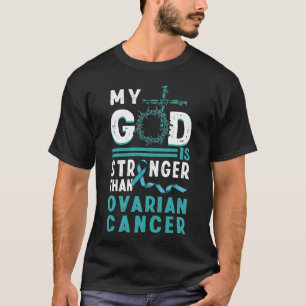 Camiseta Cinta Verde azulada del Cáncer Mi Dios Más Fuert