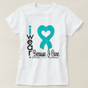 Camiseta Cinta verde azulada del corazón del cáncer ovár