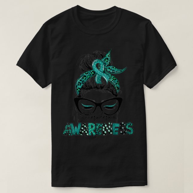 Camiseta Cinta verde azulada Messy Bun Hair Scleroderma Awa (Diseño del anverso)