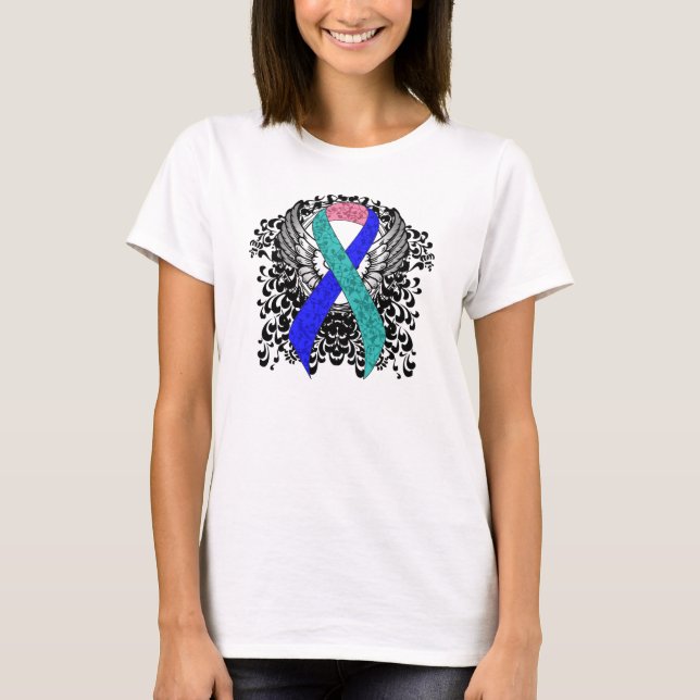 Camiseta Cinta verde azulada/rosa/azul con alas (Anverso)