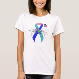 Camiseta Cinta verde azulada/rosa/azul con mariposa