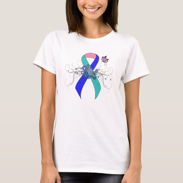 Camiseta Cinta verde azulada/rosa/azul con mariposa (Anverso)