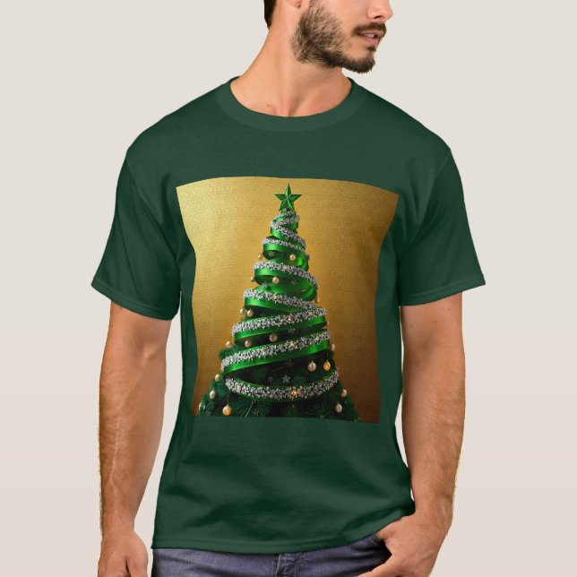 Camiseta Cinta verde de árbol de navidad brocas de plata (Anverso)