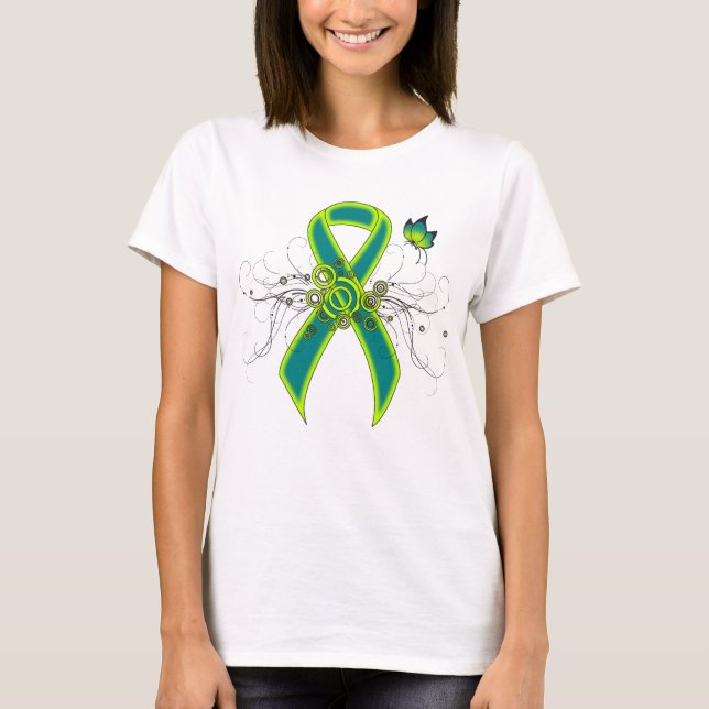Camiseta Cinta verde verde azulada y ligera con mariposa (Anverso)