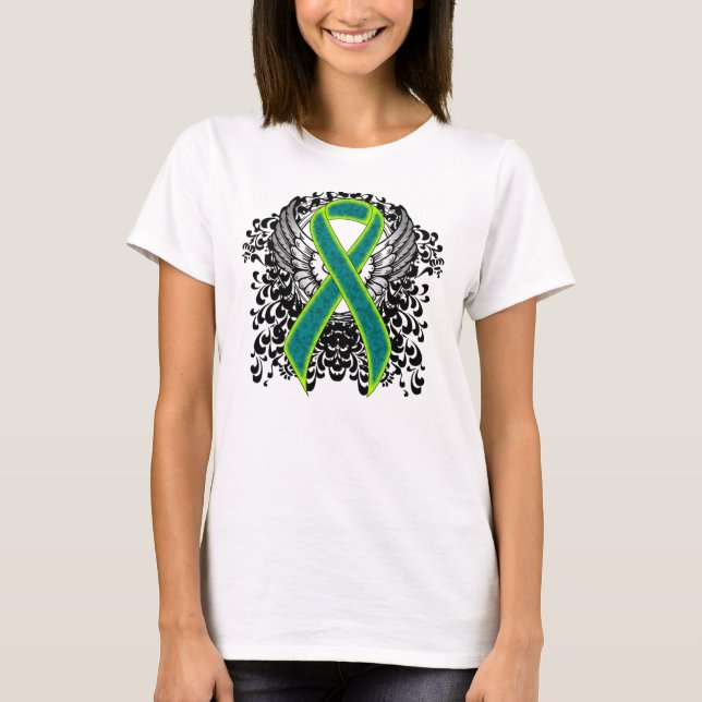 Camiseta Cinta verde verde azulada y tibia con alas (Anverso)