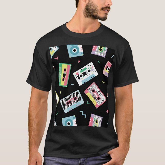 Camiseta Cintas de audio retro, patrón de estilo de los año (Anverso)