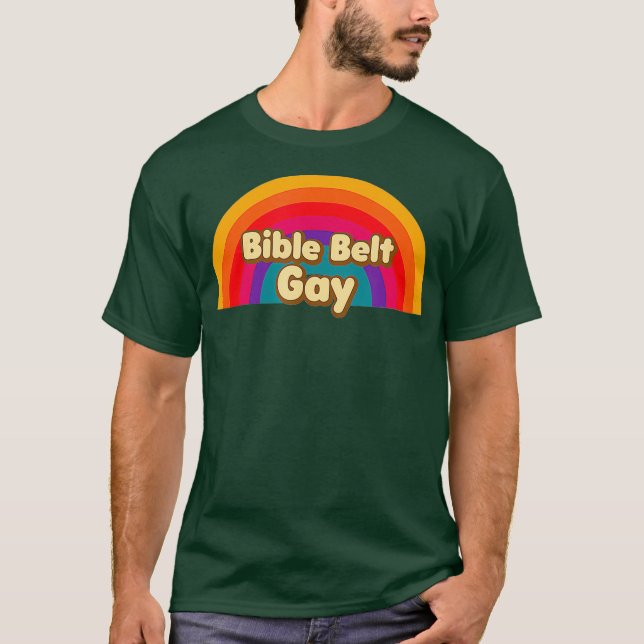 Camiseta Cinturón de Biblia Gay Rainbow Fun Retro (Anverso)