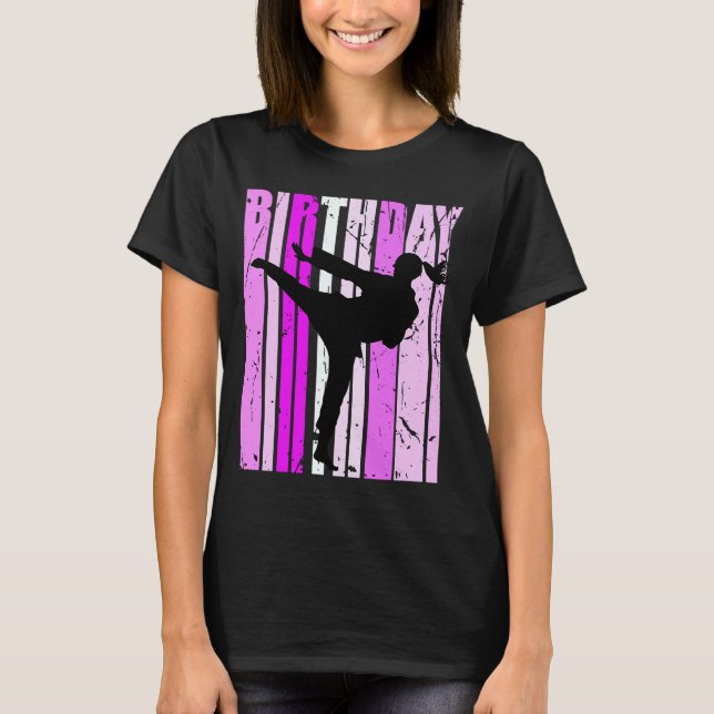 Camiseta Cinturón Negro De Karate Rosado De Cumpleaños Para (Anverso)